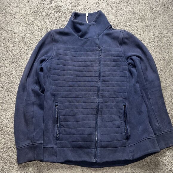 LULULEMON Womens BE TRUE Quilted Asymmetrical Zip Jacket NAVY BLUE size 6 - Picture 1 of 8